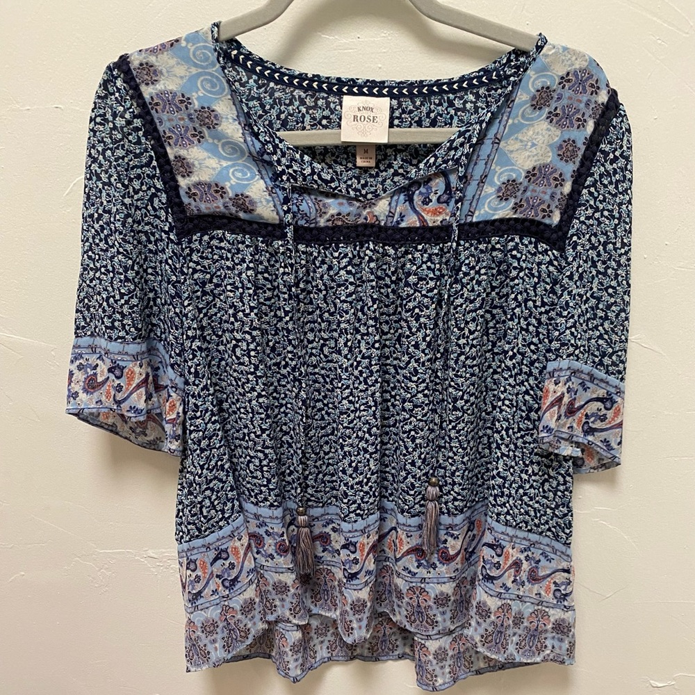 Blue & Purple Floral Blouse - Knox Rose Women’s Size Medium